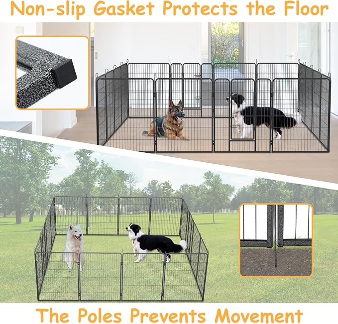 Dog Playpen, Outdoor Dog Fence, 16 Panels, 40" H Dog Pen for Medium/Small Dogs, Heavy Duty Metal Pet Fence with Gate, Portable Dog Fence for RV Camping and Yard (Black)