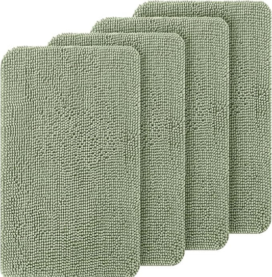 OLANLY Dog Door Mat Set 4-Piece 24x16, Absorbs Moisture and Dirt, Absorbent Non-Slip Washable Doormat, Quick Dry Chenille Mud Mat for Dogs, Entry Indoor Entryway Carpet for Inside Floor, Sage Green