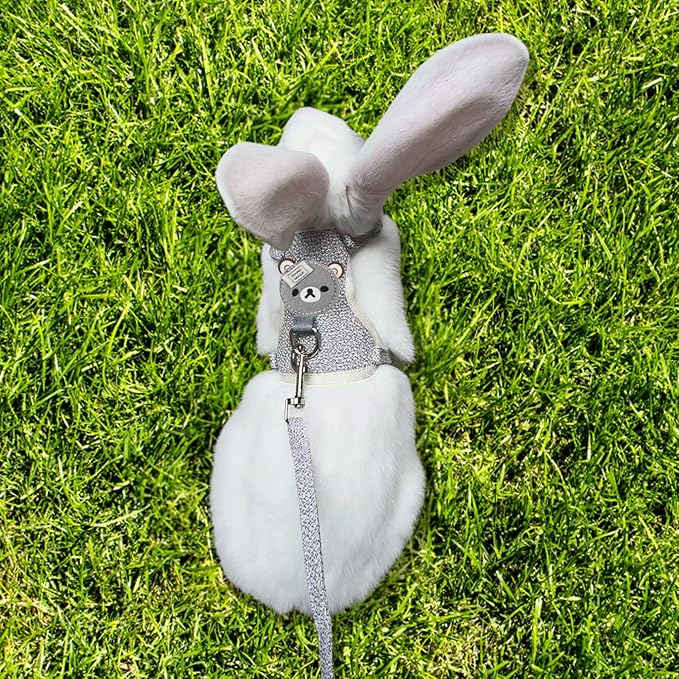 2-Pack Rabbit Harness and Leash Set – Adjustable Small Animal Vest Harness with Safety Buckle – Breathable & Lightweight – Ideal for Rabbits, Ferrets, Guinea Pigs, and Cats (Grey)