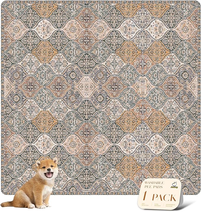 nunubaby Washable Pee Pads for Dogs, Stylish, Non-Slip and Leak-Proof Pee Pads. Reusable Potty Pads for Dogs for Crates and Floors.(Brown/Multi, 72" x72")
