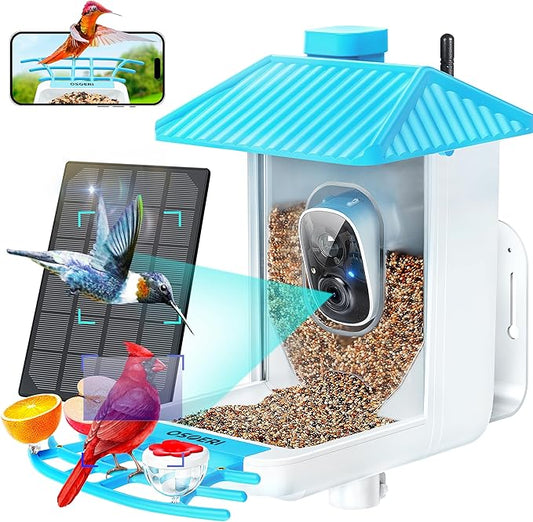 Osoeri Bird Feeder with Camera - Solar Smart Bird Feeder with AI Identify, 1080P HD Auto Capture Birds Video, Real-Time Alerts, Gifts for Family and Friends, 2.4GHz WiFi