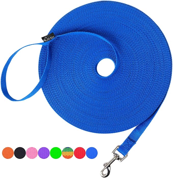 Hi Kiss Dog/Puppy Obedience Recall Agility Lead - 15ft, 20ft, 30ft, 50ft, 100ft Training Leash - Great for Training, Play, Camping, Backyard Blue 20 Feet