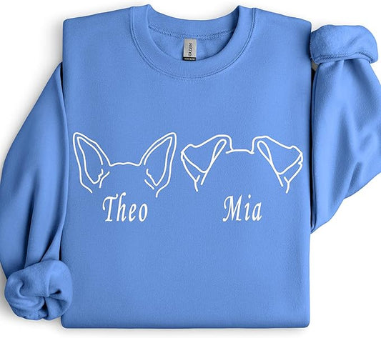 Custom Dog Mom Shirt for Women Pet Ears Sweatshirt with Name Unique Puppy Line Art Cute Dad Hoodie for DogDad Owner Lover