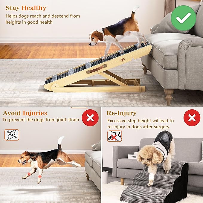 𝟮𝟬𝟮𝟱 𝐔𝐩𝐠𝐫𝐚𝐝𝐞𝐝 Dog Ramp, Portable Pet Ramp for Large Small Old Dogs Cats with 7 Adjustable Heights 11" to 26.6", Non-Slip High Traction Ramp for High Bed, Couch, Hold up to 200 LBS