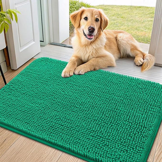 Smiry Dog Door Mat for Muddy Paws 36x24, Absorbs Moisture and Dirt Doormat, Non-Slip Washable Quick Dry Chenille Front Door Mat Indoor Entrance, Entryway Carpet for Inside Floor, Emerald Green