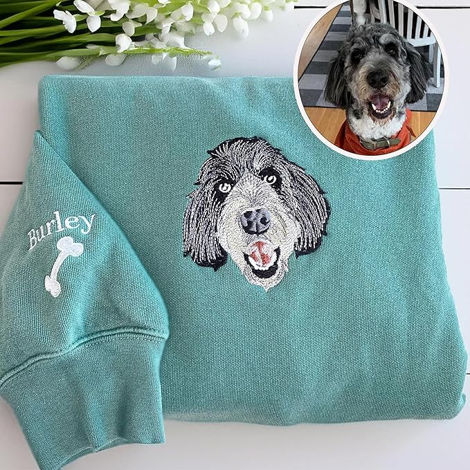 GODMERCH Customized Pet Embroidered Sweatshirt, Custom Dog Face Embroidered Sweatshirt, Dog Mom Sweater