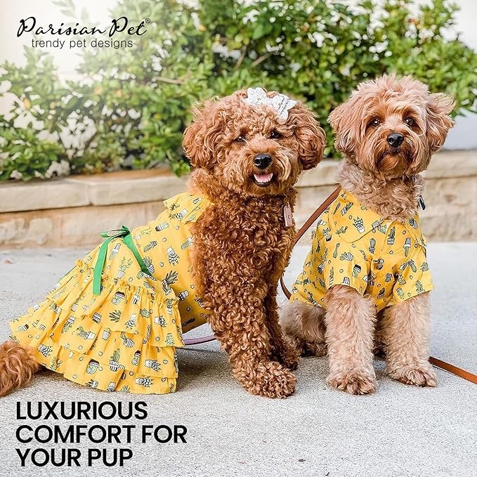 Parisian Pet Cactus Cap Dog Beach Outfit - 100% Cotton Summer Dog Clothes - Stylish Machine Washable Pet Shirts for Large Dogs