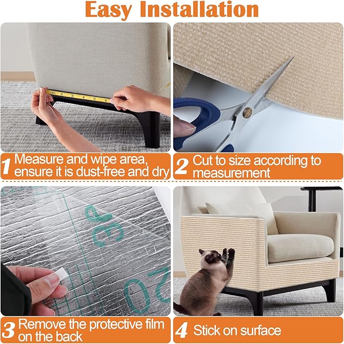Cat Scratch Furniture Protector - 100" x 13.8" Trimmable Self-Adhesive Cats Claws Scratch Pads, DIY Cat Climbing Couch Protector for Scratch Post Cat Tree Replacement Indoor (Khaki)