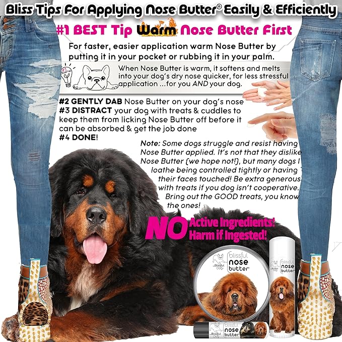 The Blissful Dog Tibetan Mastiff Nose Butter for Dry, Cracked Skin, Lick-Safe Dog Nose Balm with Moisturizing Shea Butter, Almond, Olive, and Essential Oils, Pet Supplies, Uncented, 0.50 oz.
