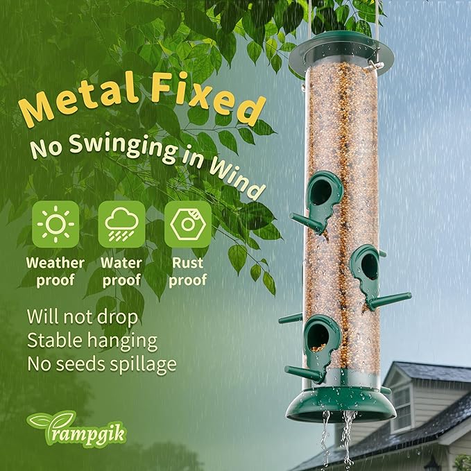Metal Tube Bird Feeders for Outdoors Hanging,Finch Feeders for Outside,Chew-Proof Hanging Birdfeeder,Squirrel-Proof 6 Ports Bird Feeder 13 Inch,Anti-Rust,Green,1 Pack(Seed is not Included)