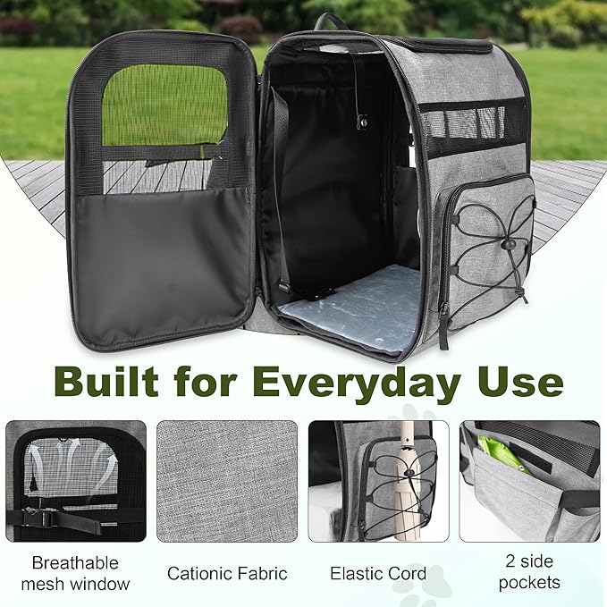 Dog Carrier Backpack for Small Dogs - Breathable Mesh Hiking Bag with Safety Buckle, Adjustable Straps and Standard Pad - Durable for Hiking (Fits Small Cats Too, Up to 17lbs, Gray)