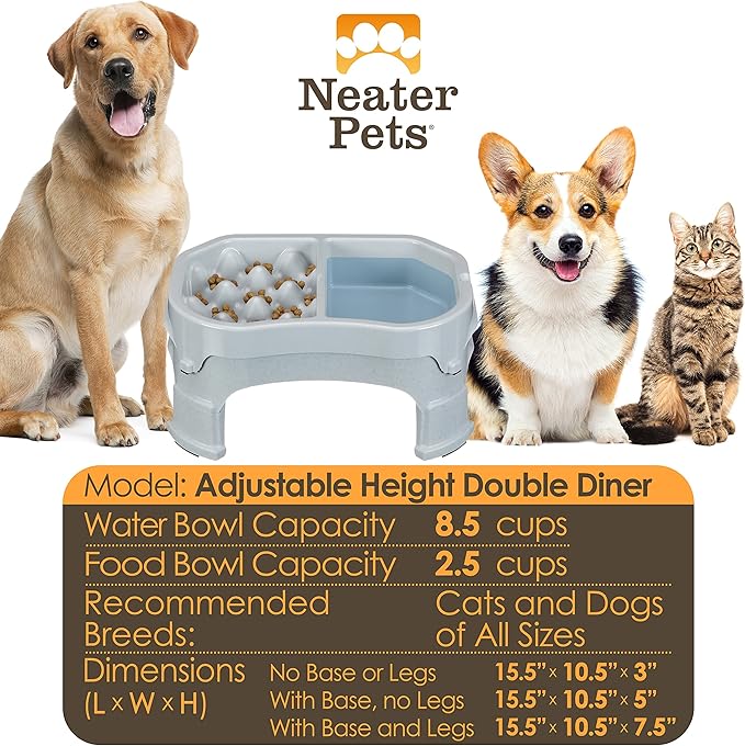Neater Pet Brands – Neater Raised Slow Feeder Dog Bowl – Elevated and Adjustable Food Height - (Double Diner, Vanilla Bean)