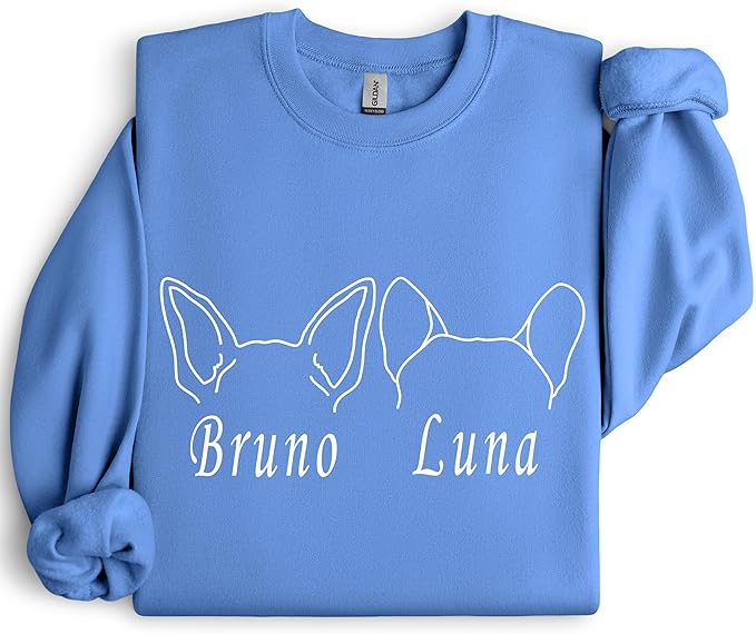 Custom Dog Mom Shirt for Women Pet Ears Sweatshirt with Name Unique Puppy Line Art Cute Dad Hoodie for DogDad Owner Lover