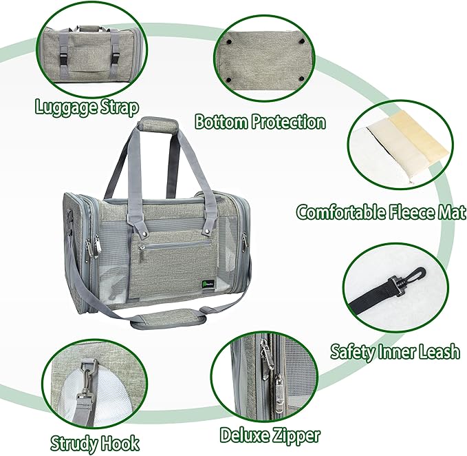 Soft-Sided Pet Carrier for Cats Small Dogs of 15 Lbs Medium Grey