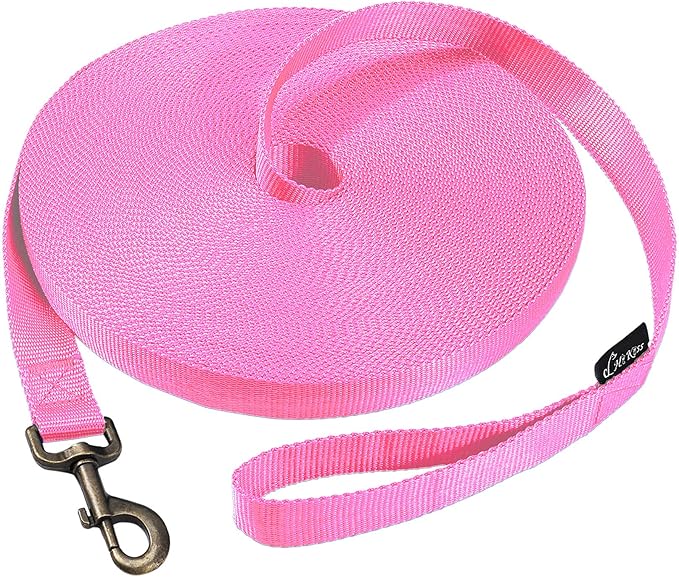 HIKISS Long Dog Leash Obedience Recall Training Agility Lead with Thickening Material for Large Dog - 15ft 20ft 30ft 50ft 100ft Training Leash(Pink 100ft)