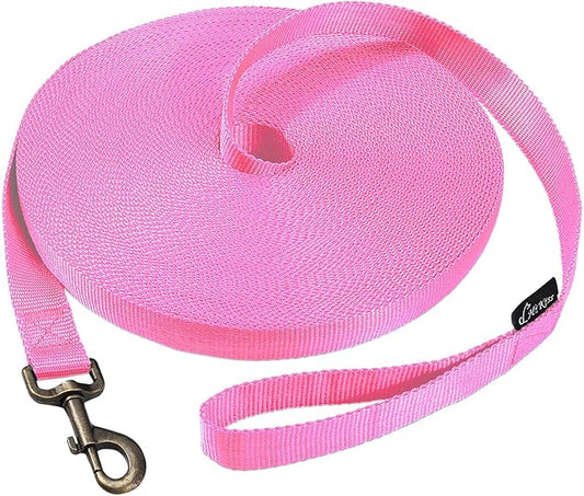 HIKISS Long Dog Leash Obedience Recall Training Agility Lead with Thickening Material for Large Dog - 15ft 20ft 30ft 50ft 100ft Training Leash(Pink 50ft)