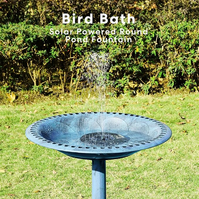 VIVOHOME Polyresin Antique Outdoor Blue Garden Bird Bath and Solar Powered Round Pond Fountain Combo Set