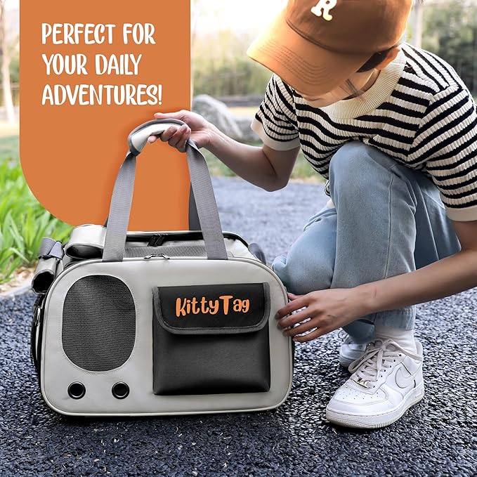 Pet Carrier, Puppy Small Dog Carrier, Cat Carrier Bag, Waterproof Premium PU Leather Carrying Handbag for Outdoor Travel Walking Hiking Shopping (Black)