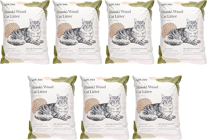 KOCHO Hinoki Wood Cat Litter Ultra Lightweight, Fresh Scent of Japanese Cypress (7pcs Pack (23.8LB))