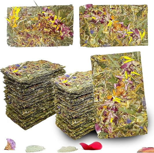 Hamiledyi Rabbit Chew Toys 30 Pieces Natural Timothy Hay Chips Bunny Molar Treats with Herbal Floral Scent for Guinea Pig Chinchilla Hamster