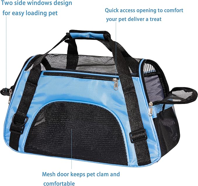 Pet Carrier Cat Cattier Soft-Sided Carriers for Small Medium Cats Dogs Puppies Pet Carrier Airline Approved Cat Dog Pet Travel Carrier (Medium, Blue)