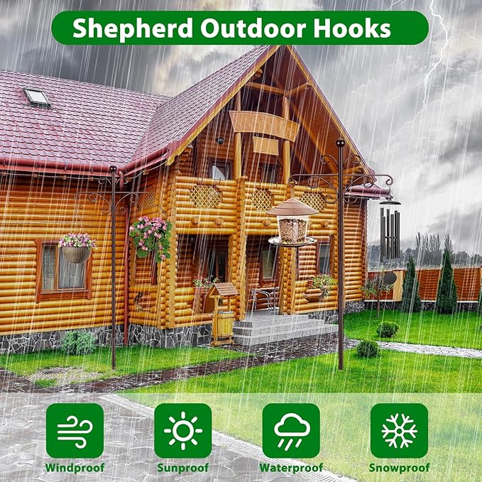 Bird Feeder Pole for Outdoors Heavy Duty Squirrel Proof, 2 Pack 63 Inch Adjustable Tall Shepherds Hooks for Outdoor with 7 Prongs Base, Double Shepherd Hooks (2 Pack Copper, 63 Inch)