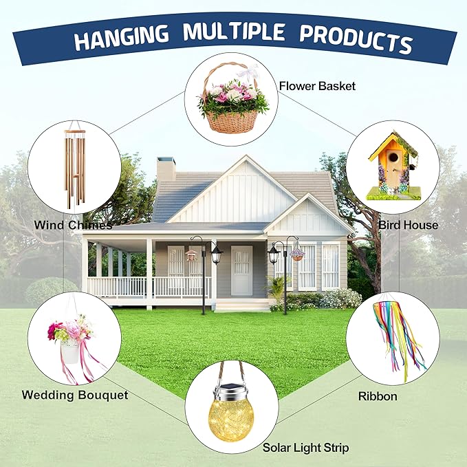 Ottsuls Double Shepherds Hooks for Outdoor, 2 Pack 108 INCH Bird Feeder Pole, Garden Pole with 5 Base Prongs Heavy Duty Planter Hooks for Hanging Plant Baskets, Lantern, Hummingbird Feeder