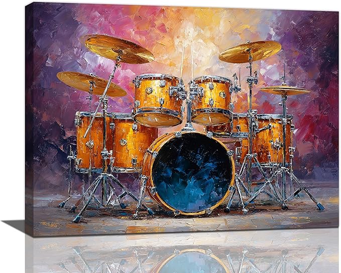 Music Wall Art Graffiti Musical Instruments Canvas Wall Decor Drum Pictures Painting Print Artwork Framed Decorations Gifts for Drummers Music Lover Studio Bar Musician Home Bedroom Living Room 12"x16"
