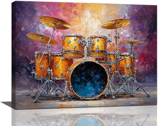 Music Wall Art Graffiti Musical Instruments Canvas Wall Decor Drum Pictures Painting Print Artwork Framed Decorations Gifts for Drummers Music Lover Studio Bar Musician Home Bedroom Living Room 12"x16"
