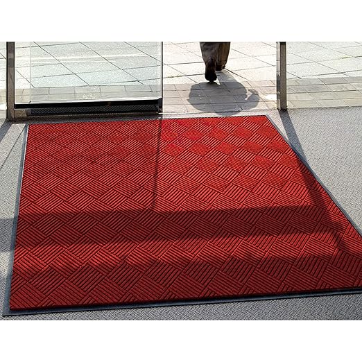 WaterHog Diamond | Commercial-Grade Entrance Mat with Rubber Border – Indoor/Outdoor, Quick Drying, Stain Resistant Door Mat (Solid Red, 4' x 10')