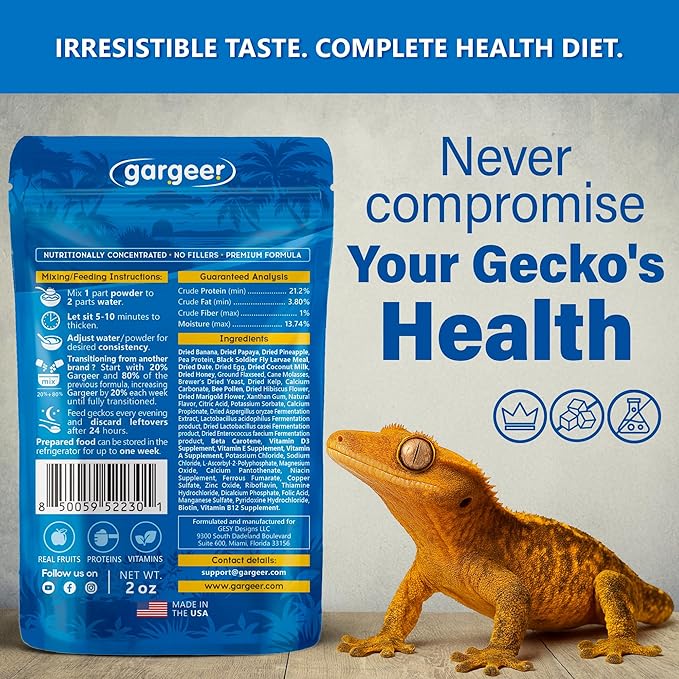'Picky Geck' Caledonian Breeze - Premium Crested Gecko Food | Tropical Fruit Formula for Digestion & Eye Support | No Fillers - Only Premium Ingredients | 2oz | Made in USA. Enjoy !