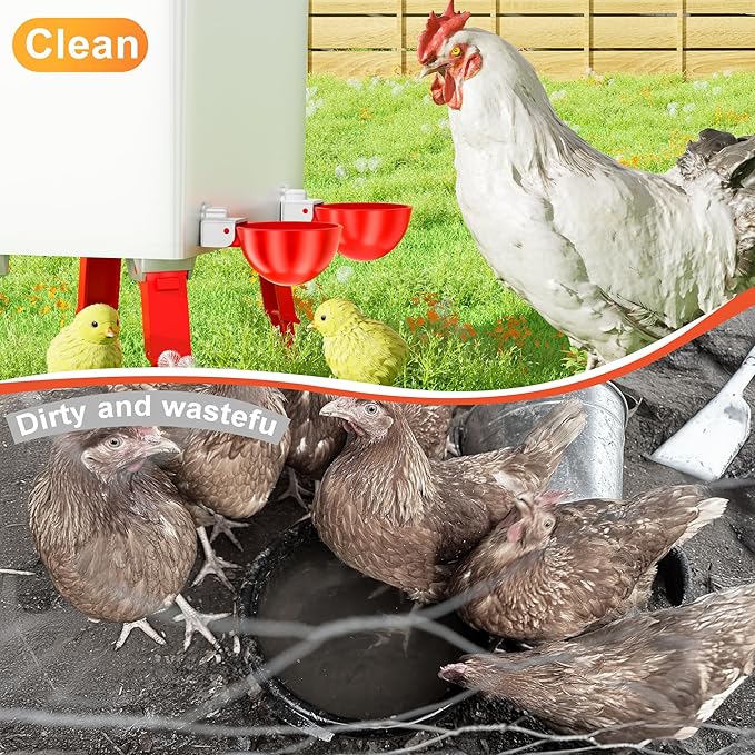 Chicken Waterer Cups, 6 Pack Automatic DIY Chicken Water Cups with 3/8'' Hole Saw