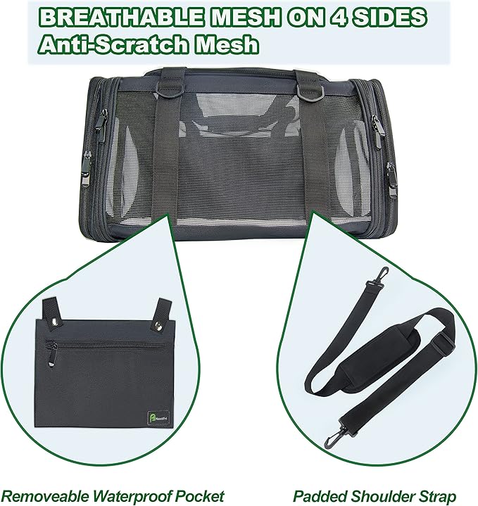 Soft-Sided Pet Carrier for Cats Small Dogs of 15 Lbs Medium Black