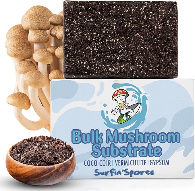 Surfin' Spores Premium Bulk Mushroom Substrate - 5 lbs Expert Mycologist Blend of Coco Coir, Vermiculite & Gypsum, Pasteurized & Odor-Free, Long Shelf-Life, Ideal for Monotub Cultivation