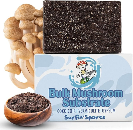 Surfin' Spores Premium Bulk Mushroom Substrate - 5 lbs Expert Mycologist Blend of Coco Coir, Vermiculite & Gypsum, Pasteurized & Odor-Free, Long Shelf-Life, Ideal for Monotub Cultivation