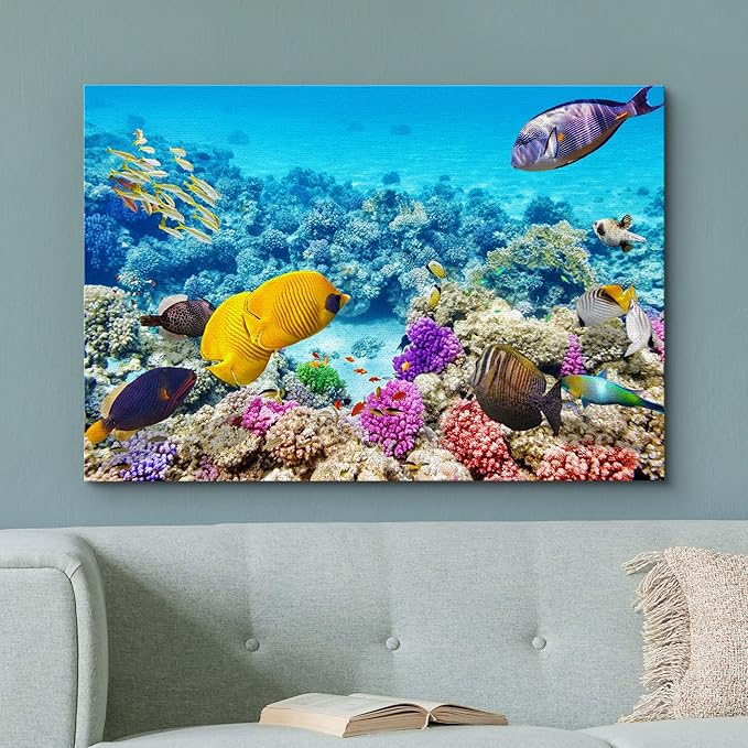 wall26 Canvas Print Wall Art Tropical Underwater Ocean Sea Fish Reef Nature Animals Photography Realism Rustic Scenic Landscape Wilderness Earth Colorful for Living Room, Bedroom, Office - 16"x24"