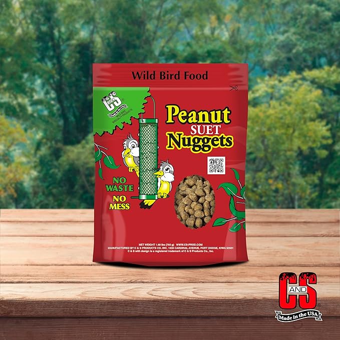 C&S Peanut Suet Nuggets, Outdoor Wild Bird Food for Nuthatches, Woodpeckers and Chickadees, 27 Ounces