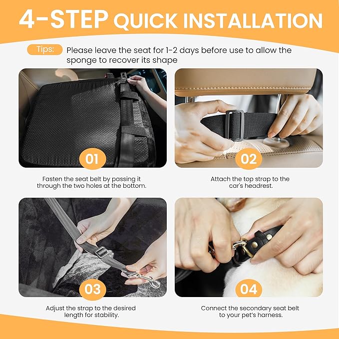 Dog Car Seat for Small Dog with Washable Mat, Memory Foam Booster Seat for Dogs Under 30lb, Elevated Pet Seat with Pockets, Anti-Slip Bed for Car, Perfect for Front & Back Seats with Safety Leash