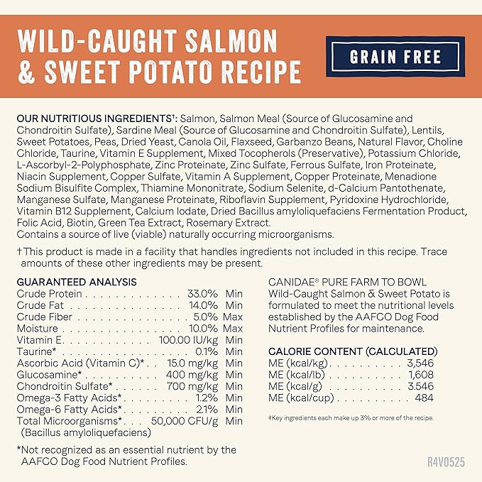 Canidae Pure Farm to Bowl, Grain-Free, Wild-Caught Salmon & Sweet Potato Dog Food, Adult 4lb