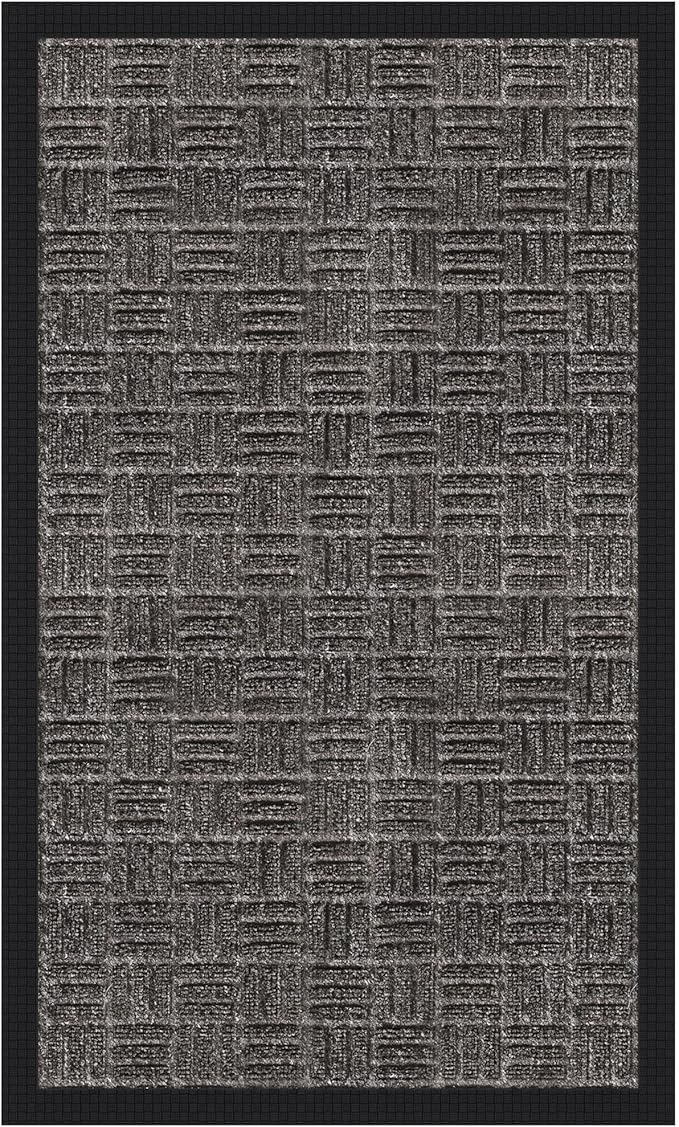 Indoor/Outdoor Hose-Wash Embossed Design Non-Slip Rubber 18" x 30" Modern Entryway Mat for Entryway, Patio, Backyard, Garage, 18" x 30", Charcoal