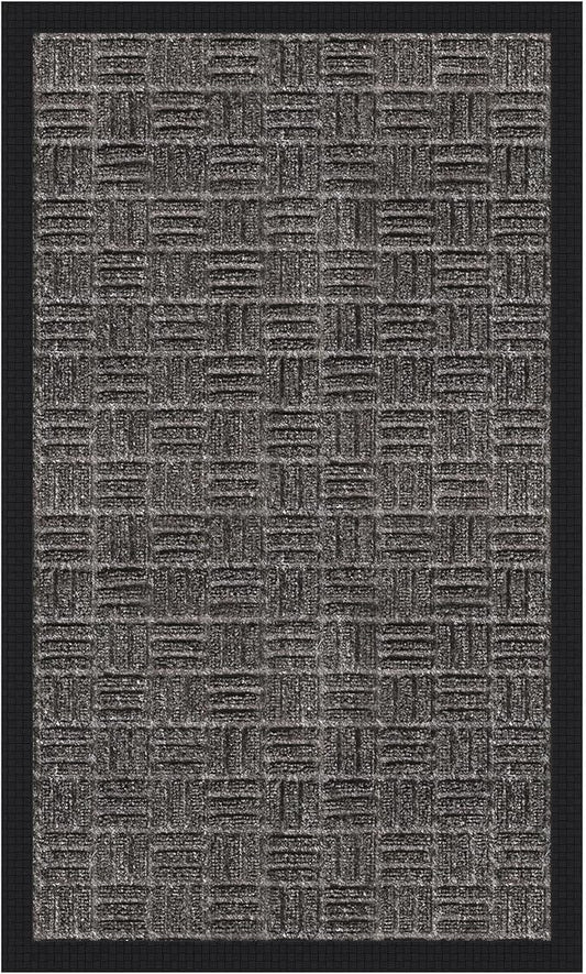 Indoor/Outdoor Hose-Wash Embossed Design Non-Slip Rubber 18" x 30" Modern Entryway Mat for Entryway, Patio, Backyard, Garage, 18" x 30", Charcoal