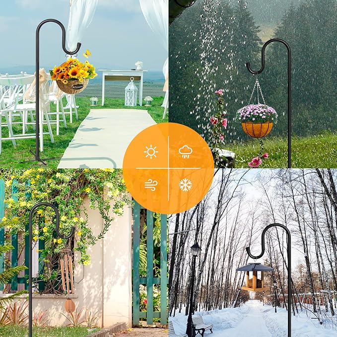 Adjustable Shepards Hooks for Outdoor with 5 Prong Base Shepherds Hooks for Outdoor Stand Pole for Humming Bird Feeder for Hanging Solar Lights Mason Jar Wedding Decor (48in)