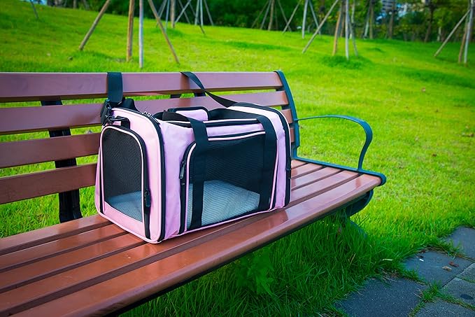 Soft Sided Carrier for Small Medium Cats Dogs,Removable Pad Collapsible Travel Pet Carrier Large Pink