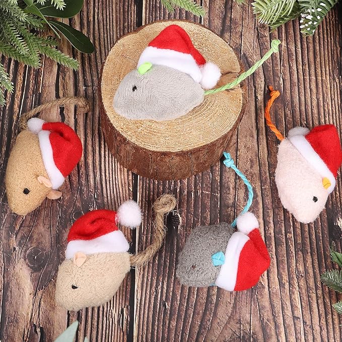 FOIMAS 6pcs Christmas Catnip Toys,Xmas Cat Toys Plush Mouse Interactive Chew Bite Toys for Cat Kitten Indoor