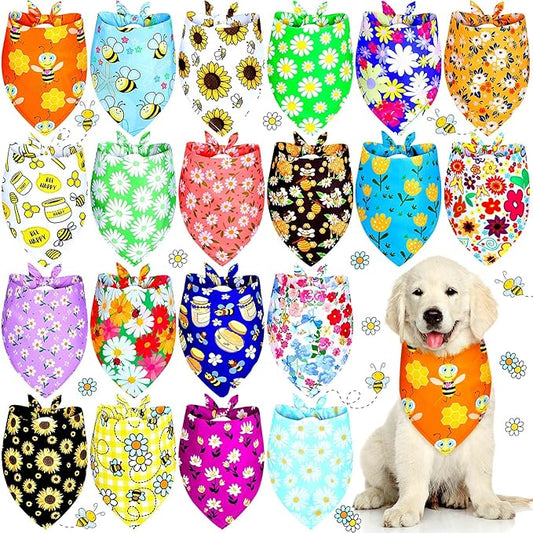 Weewooday 20 Pcs Spring Dog Bandanas Bulk Adjustable Spring Dog Bandanas Bibs Scarf Bib Washable Triangle Doggy Kerchief for Small Medium Large Pet Summer Easter Costume Accessory