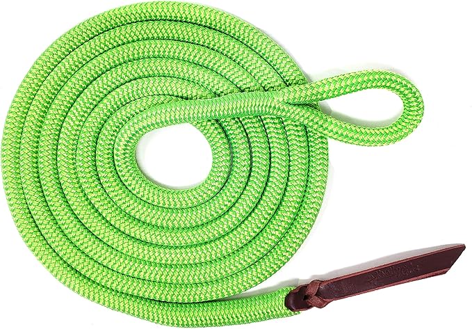 Double Braid Lead Rope with Eye Splice Loop, 12-14FT Lengths (Neon Green, 12 ft.)