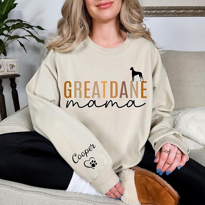 LOVELYPOD Custom Dog Mama Sweatshirt with Dogs Name on Sleeve, Fur Mom Sweater, Dogs Lover
