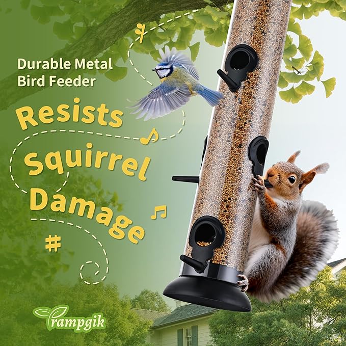 Bird Feeders for Outdoors Hanging,Finch Feeders for Outside,Chew-Proof Hanging Bird Feeder,Rust-Proof Birdfeeder,Squirrel Proof 6 Ports Metal Bird Feeder,14 Inch,1 Pack,Black