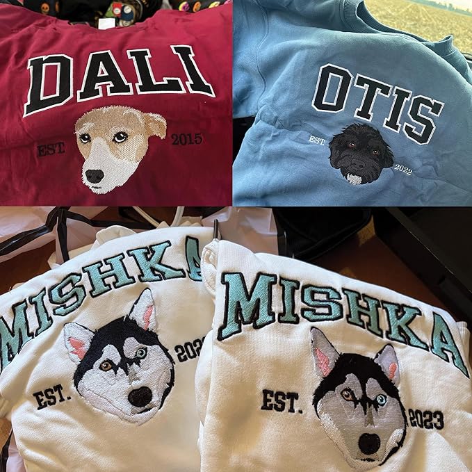 Custom Pet Portrait Embroidered Sweatshirt for Women & Men - Personalized Dog/Cat Face & Name - Unisex Embroidered Sweatshirt - Gift for Pet Lovers, Dog Mom, Mothers Day, Birthday, Christmas