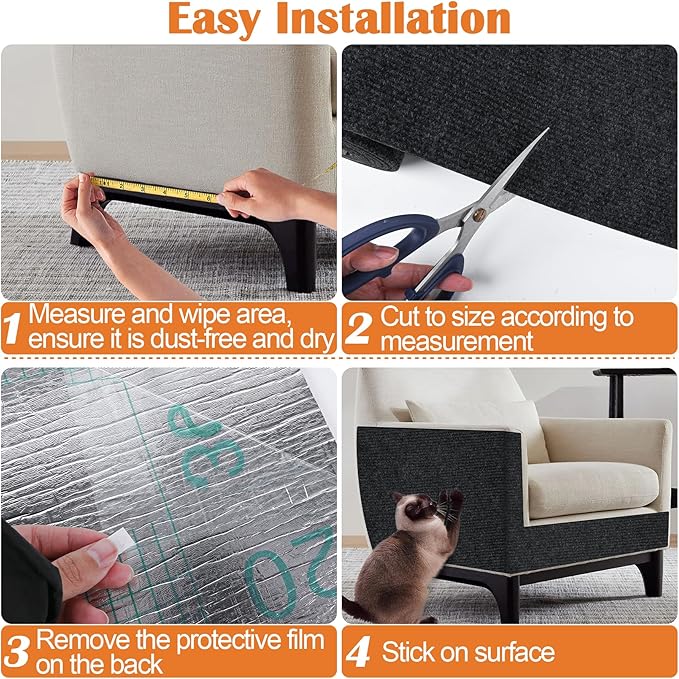 Cat Scratch Furniture Protector - 158" x 17" Trimmable Self-Adhesive Cats Claws Scratch Pads, DIY Cat Climbing Couch Protector for Scratch Post Cat Tree Replacement Indoor (Black)